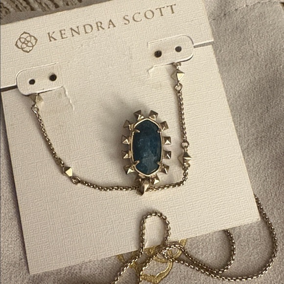 Nwt Kendra Scott Necklace Gold with Teal blue stone, cubic zirconia stones - Picture 8 of 9